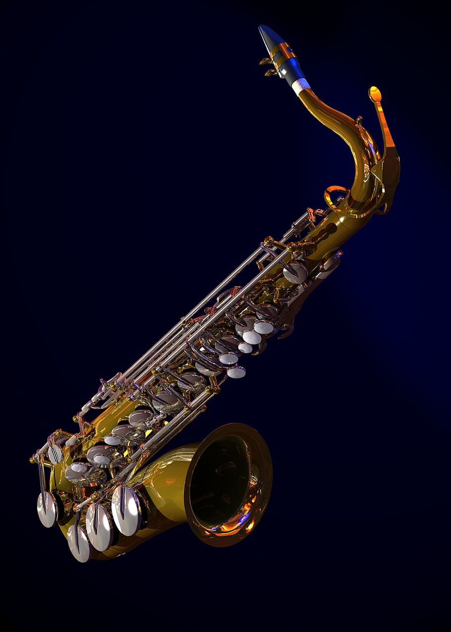 saxophone, 3d, graphics, music, musical instrument, studio shot, HD wallpaper