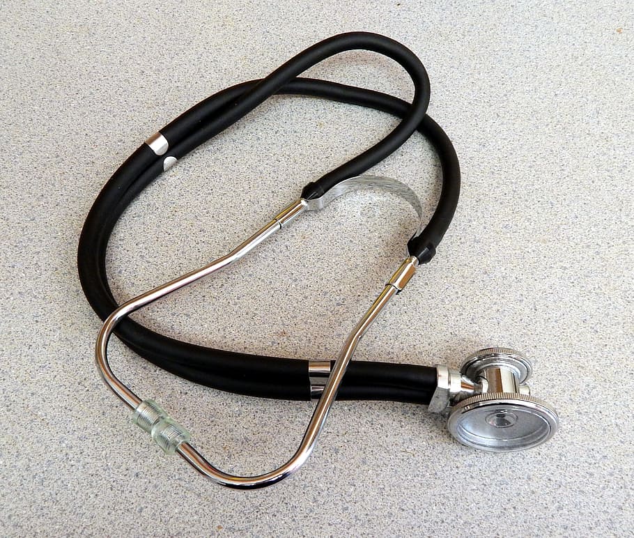 black stethoscope in table, medical, doctor, care, hospital, medicine, HD wallpaper