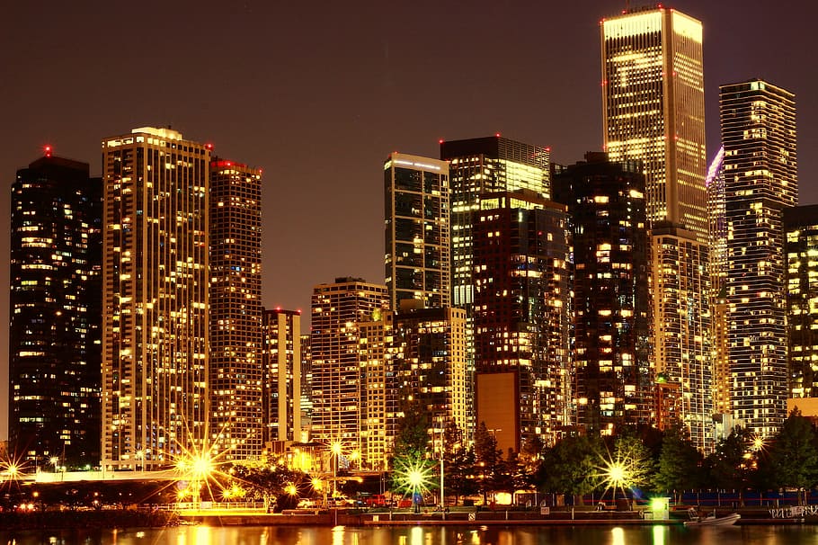 photo of buildings night lights, skyline, architecture, cityscape HD wallpaper