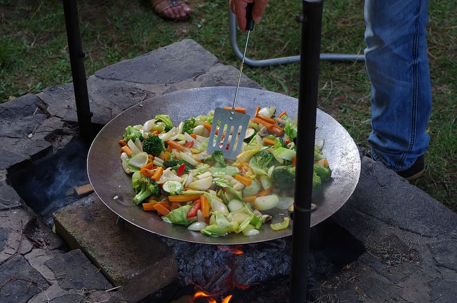 Fire, Cooking, Vegetables, food and drink, healthy eating, freshness HD wallpaper