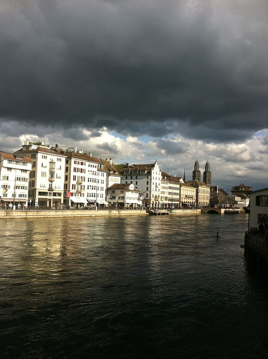 Zurich, Scenery, Lake, Clouds, Sky, building, architecture HD wallpaper