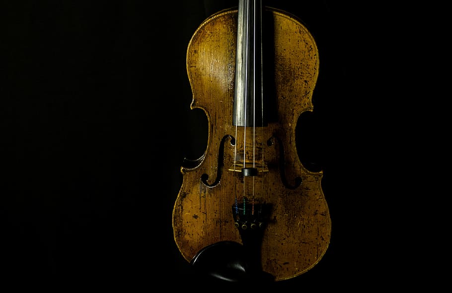 brown violin with black background, brown and black violin, music
