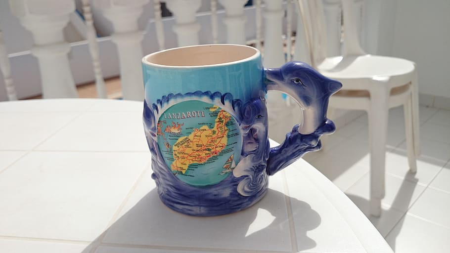 mug, cup, cermamics, lanzarote, blue, souvenir, koalemos, decoration HD wallpaper