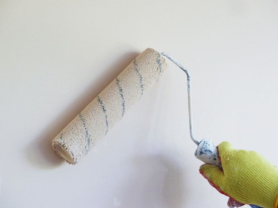 painting, white wall, paint roller, renovation, arm, paint a wall