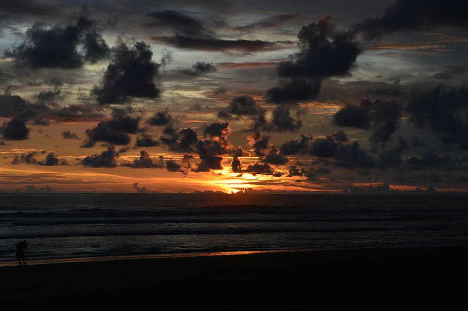 sunset, landscape, sky, sea, cloud - sky, water, beauty in nature HD wallpaper