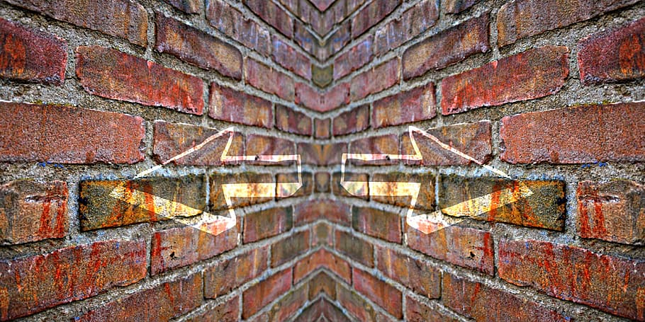 wall, brick, brick wall, red brick wall, arrow, direction, pattern HD wallpaper