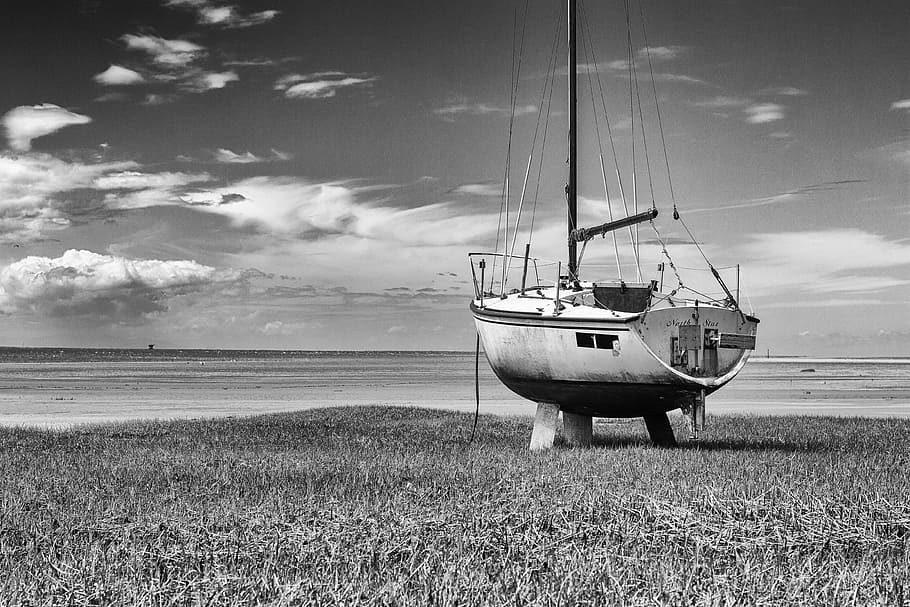 abandoned, boat, b w, nautical vessel, sea, mode of transportation HD wallpaper