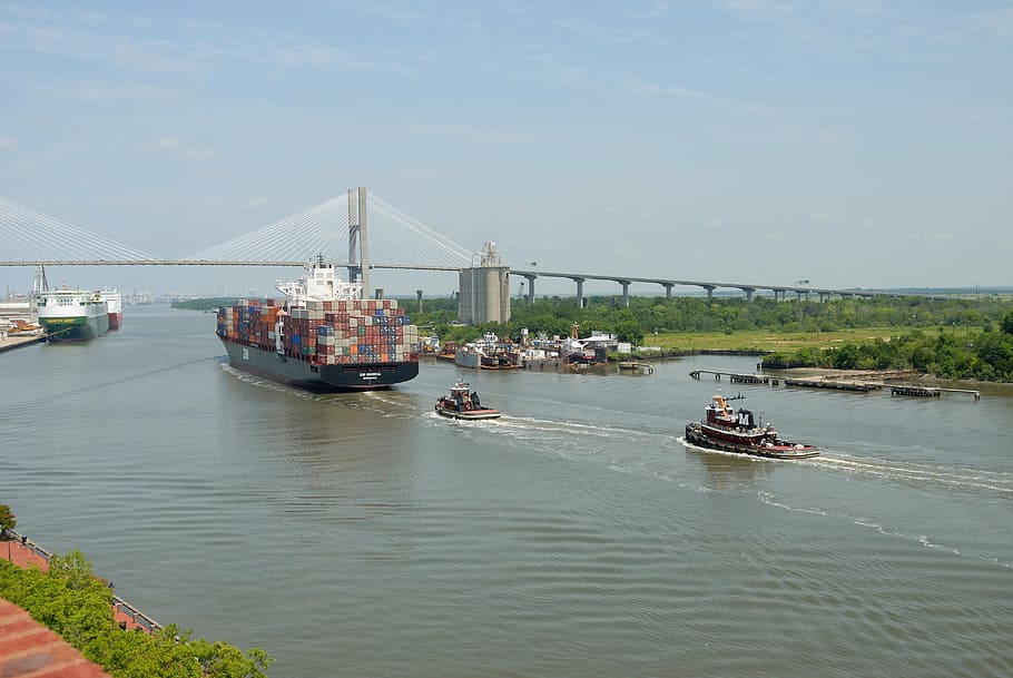 cargo ship, freighter, savannah, georgia, river, transportation, HD wallpaper