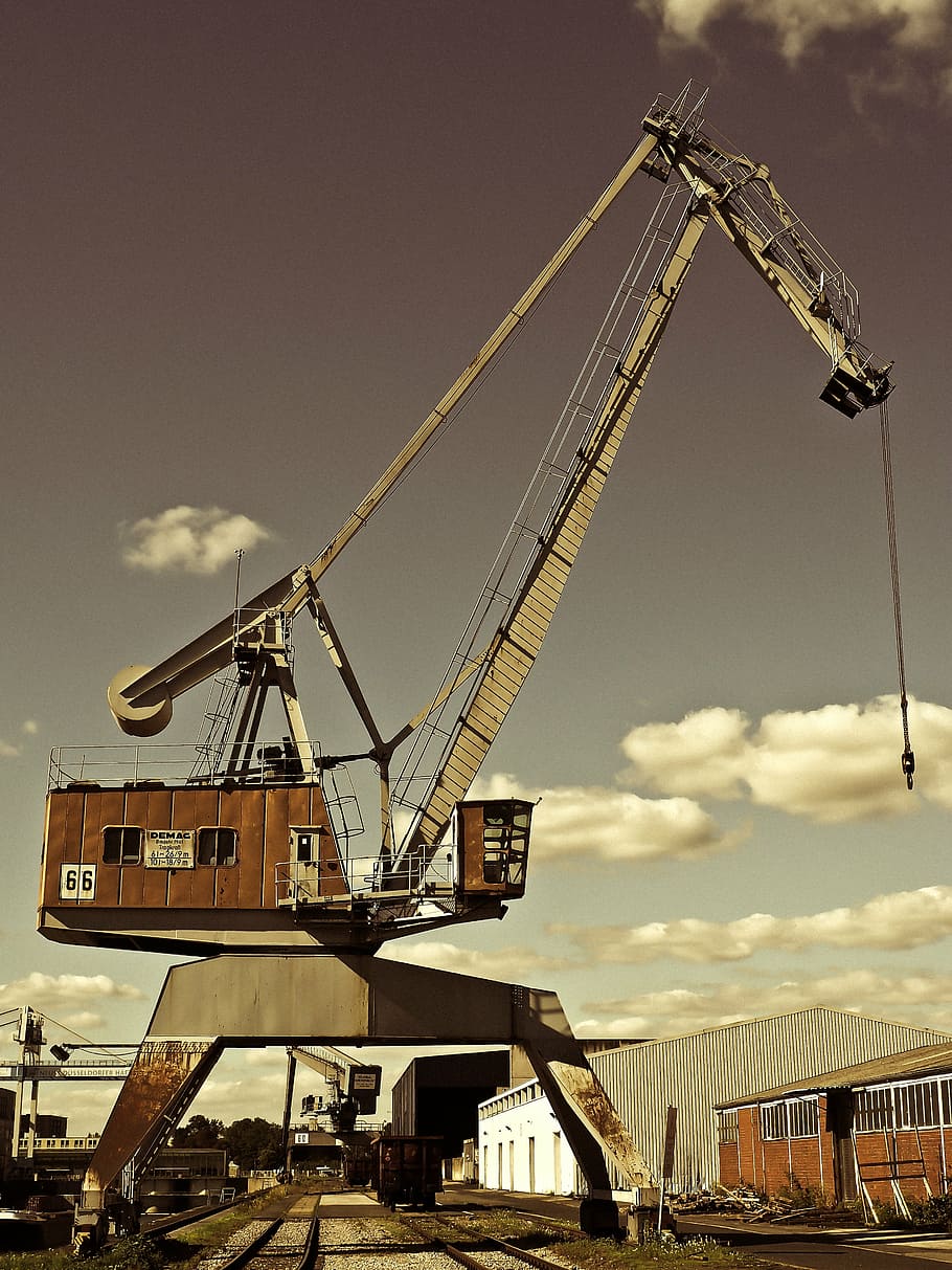 crane, pipes, lifting crane, loads, cargo, harbour cranes, industry HD wallpaper