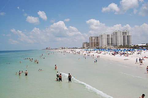 florida, beach, clearwater beach, crowd, sea, group of people HD wallpaper