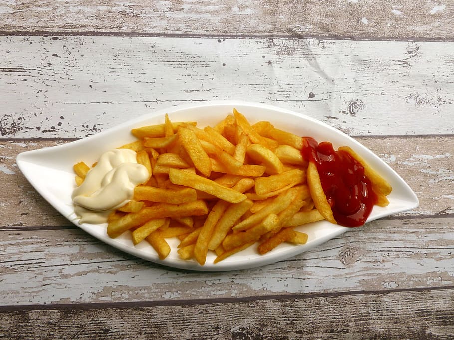 potato fries in ceramic tray, french fries, eat, snack, fast food