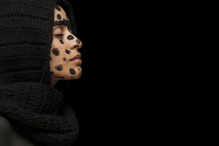 woman wearing black scarf, model, portrait, paint, fashion, exposure