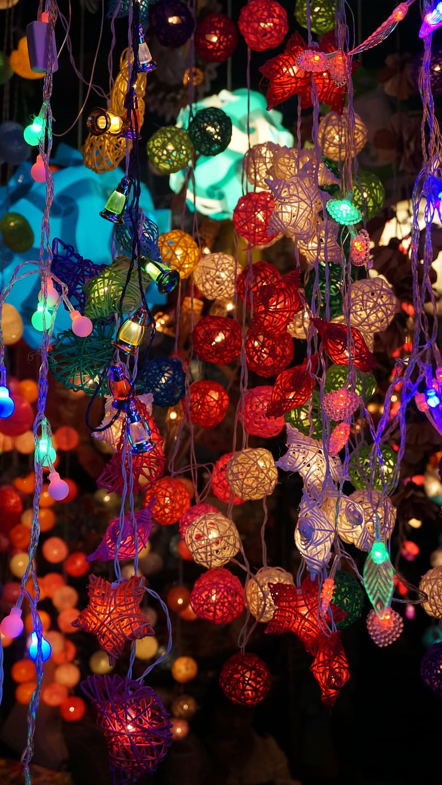 assorted-color string lights turned on at night time, lighting HD wallpaper