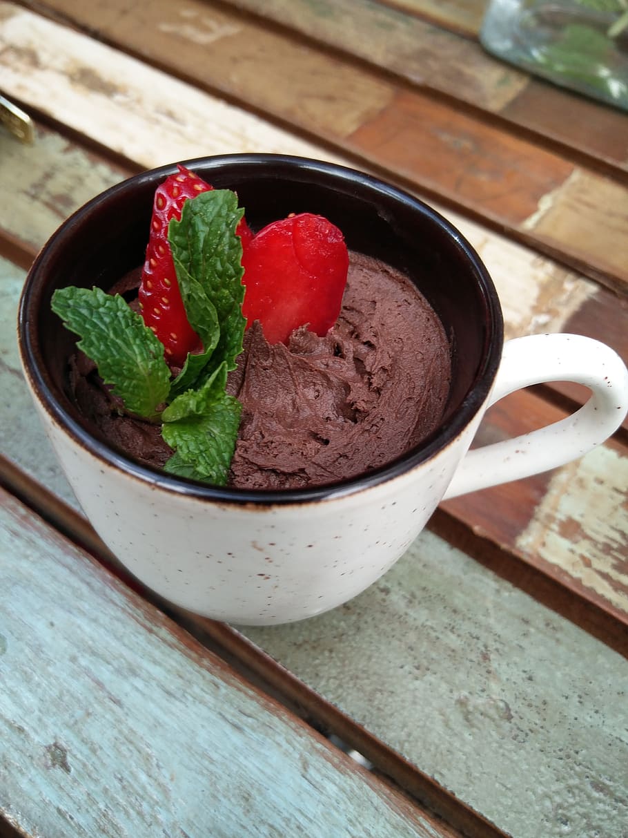dark chocolate, mousse, dessert, food and drink, table, freshness HD wallpaper