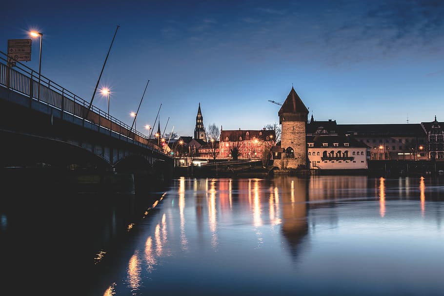 city, dawn, sunset, landmark, architecture, blue, blue hour, bridge HD wallpaper