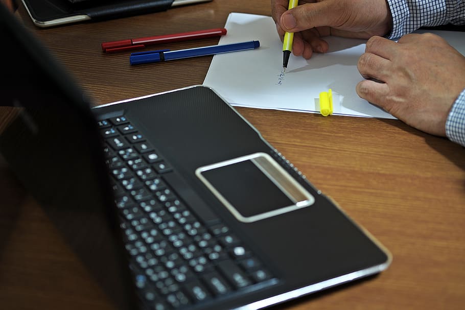 work, desk, office, business, computer, table, white, notebook HD wallpaper