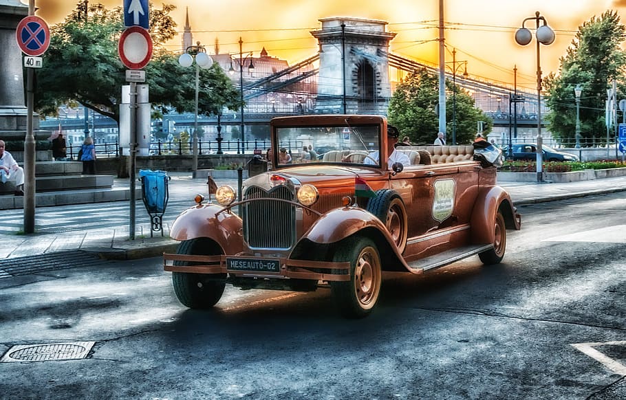 brown classic convertible sedan cruising on the road during daytime, HD wallpaper