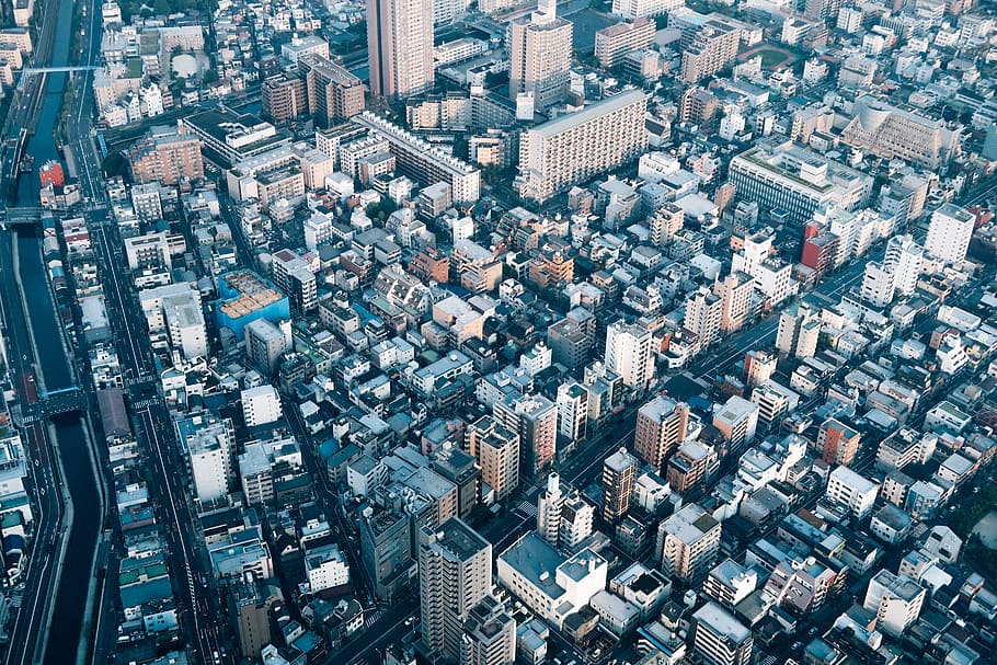 aerial photo of buildings during daytime, aerial photography of city skyline during daytime HD wallpaper