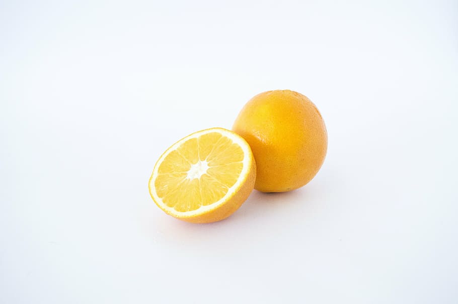 whole and half orange fruit, oranges, slice, food, healthy, fresh, HD wallpaper