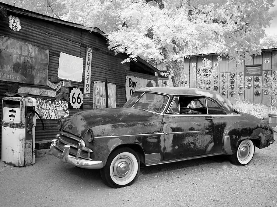 black vintage car near tree and house, oltimer, auto, crom, old, HD wallpaper