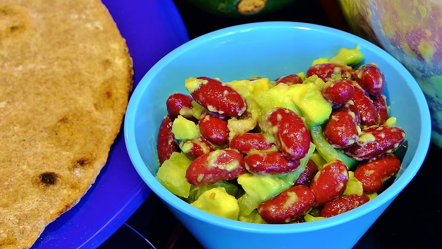 Beans, Avocado, Meal, Salad, Legumes, healthy nutrition, food and drink HD wallpaper