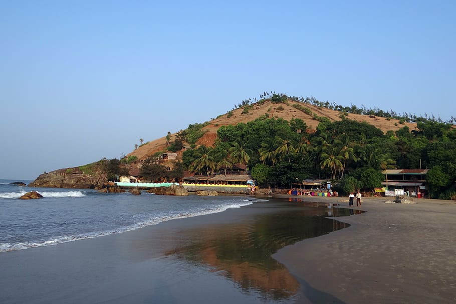sea, arabian, beach, sky, ocean, water, hill, coastline, tropical HD wallpaper