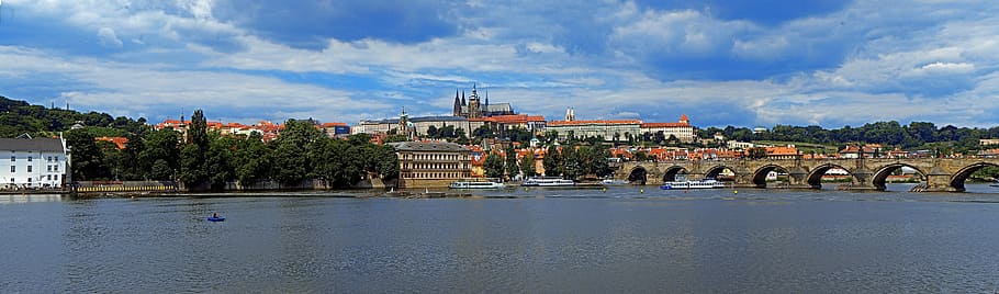 Landscape, Bridge, Prague, water, sky, cloud - sky, waterfront HD wallpaper