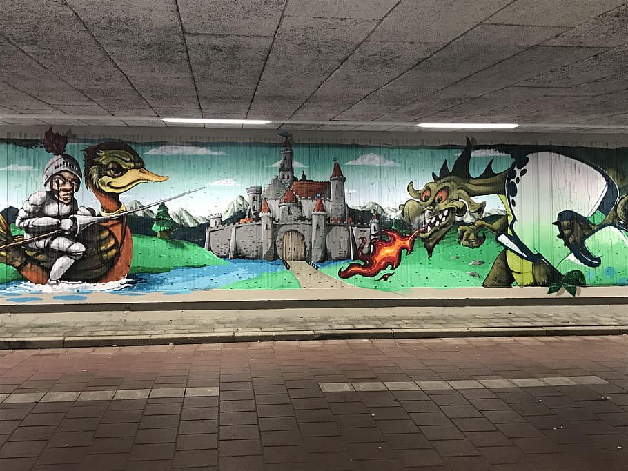 graffiti, eindhoven, dragons, tunnel, art and craft, representation HD wallpaper