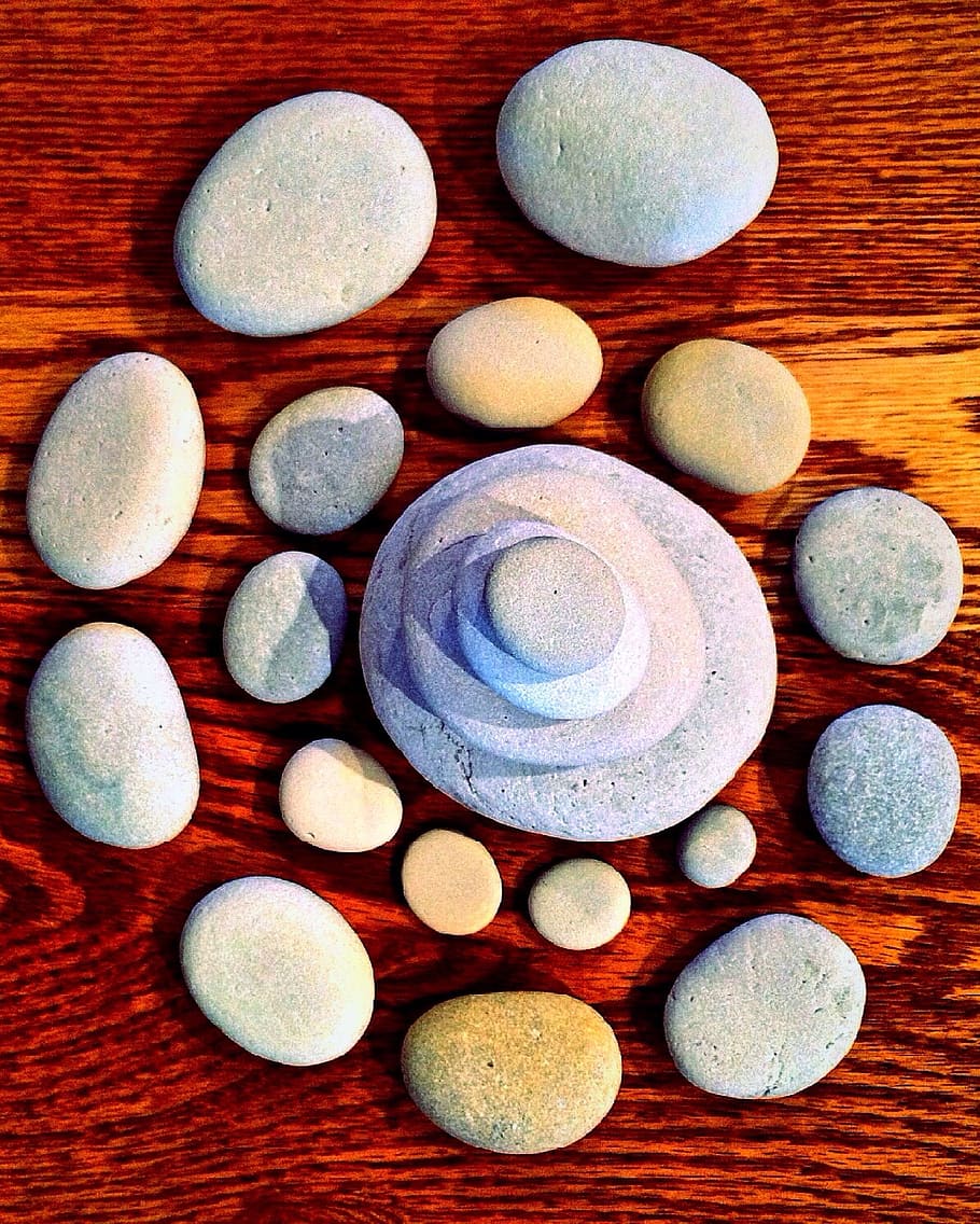 stack of stones on table, pattern, design, rock, nature, still life HD wallpaper