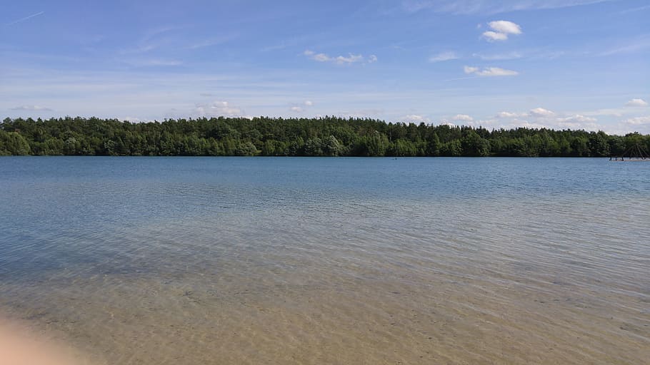 summer, green, clouds, trees, sky, grass, forest, germany, water HD wallpaper
