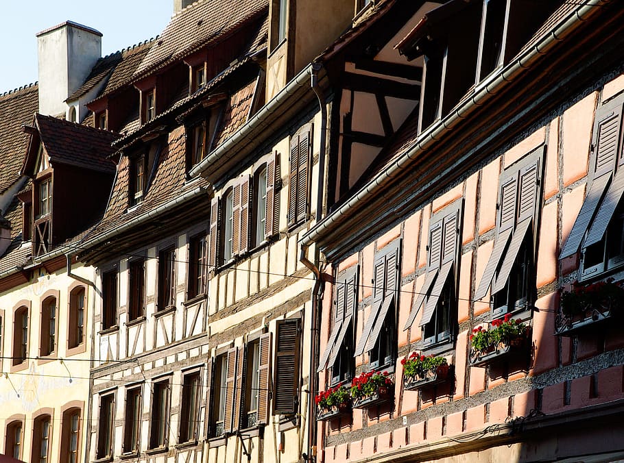 alsace, obernai, studs, shutters, building exterior, built structure HD wallpaper