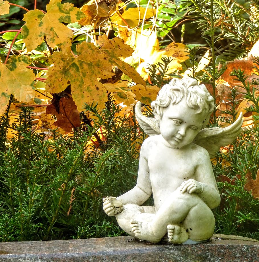 Angel, Cemetery, Figure, Stone, tomb figure, angel figure, sitting HD wallpaper