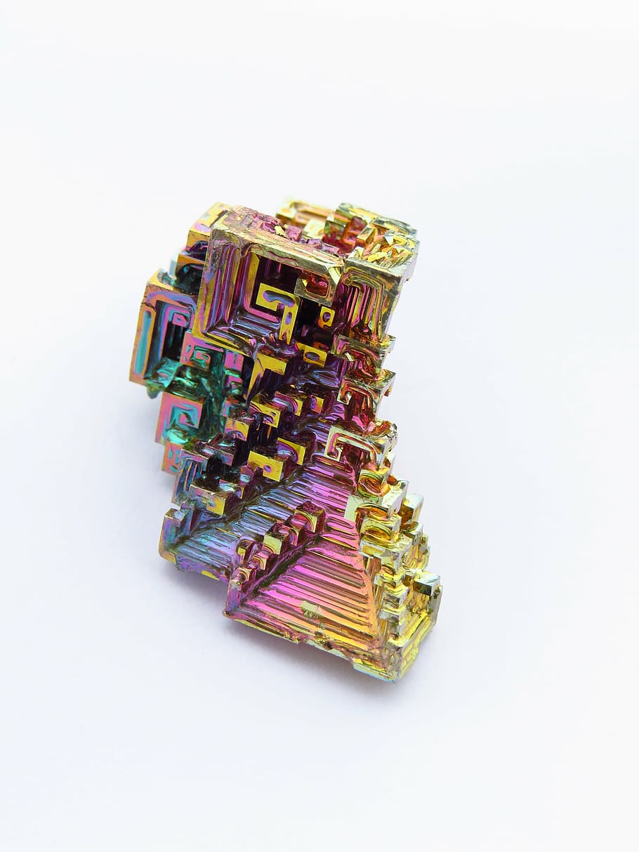 multicolored mineral stone, iridescent, bismuth, bismuth crystal, HD wallpaper