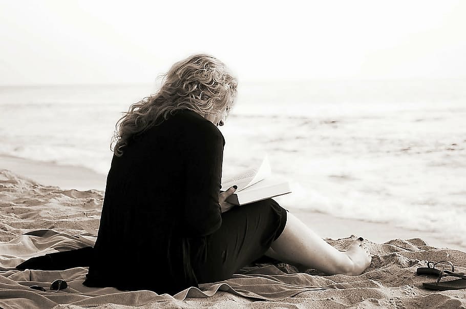 woman sitting on sand reading book, literature, books, culture HD wallpaper