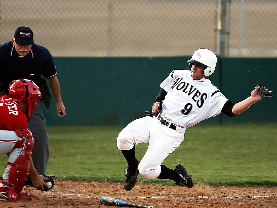 baseball, baseball game, slide, competition, player, boy, glove HD wallpaper