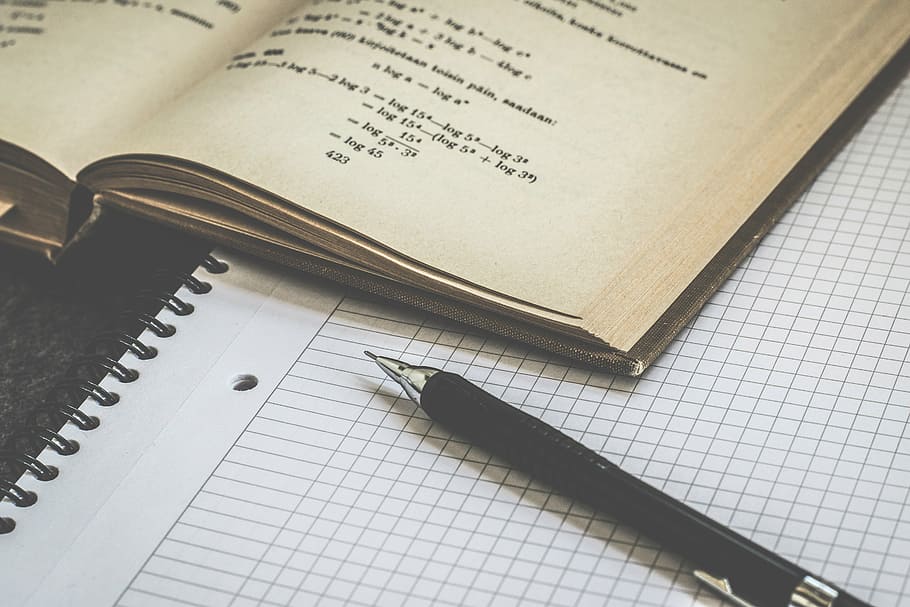 black ballpoint pen on graphing notebook, education, paper HD wallpaper