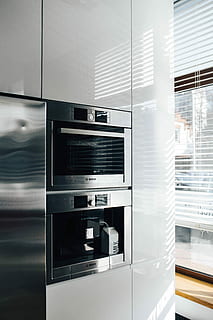 Interior of a modern kitchen, gray, white, contemporary, style HD wallpaper