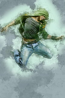 man in blue jeans and green hoodie illustration, male, young HD wallpaper