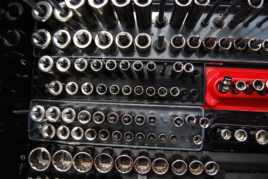 gray metal socket set, toolbox, repair, automotive, maintenance HD wallpaper