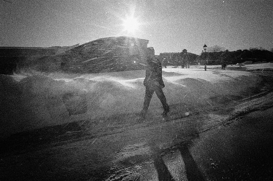 Snowing black and white, abstract, people, monochrome, outdoors HD wallpaper