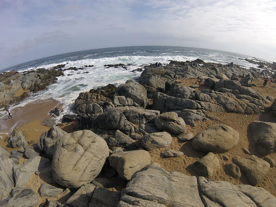 beach, stones, sky, mar, isla negra, chile, rock, rock - object, HD wallpaper
