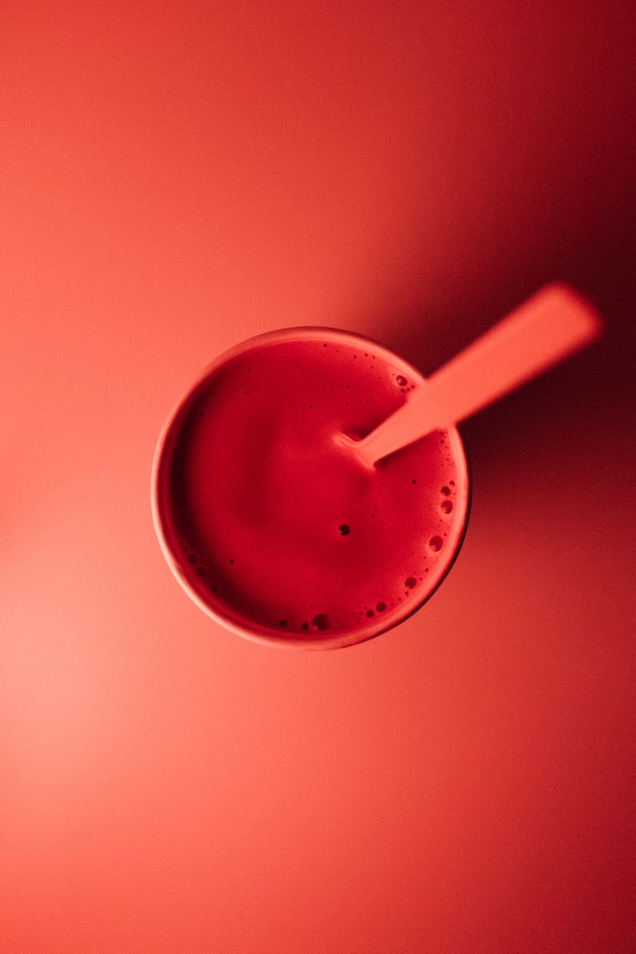 cup with brown liquid and spoon, red liquid on container, smoothie HD wallpaper