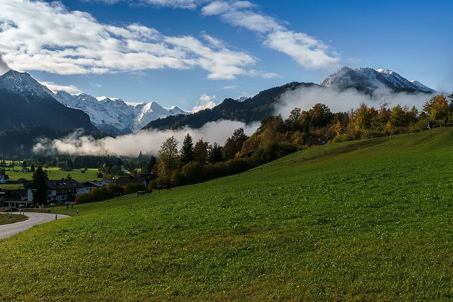 oberstdorf, clouds, mountains, panorama, landscape, alpine HD wallpaper