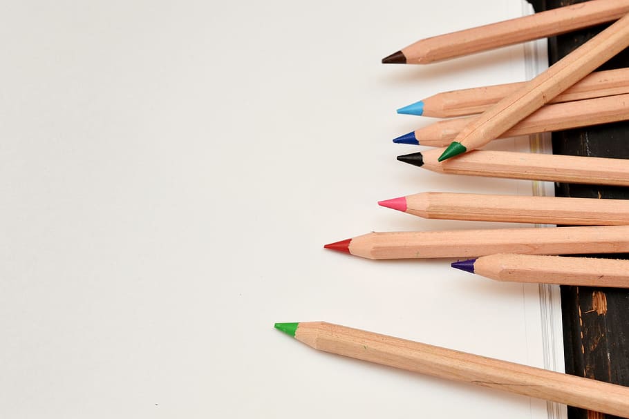 School pencils in classroom, various, education, study, wood - Material