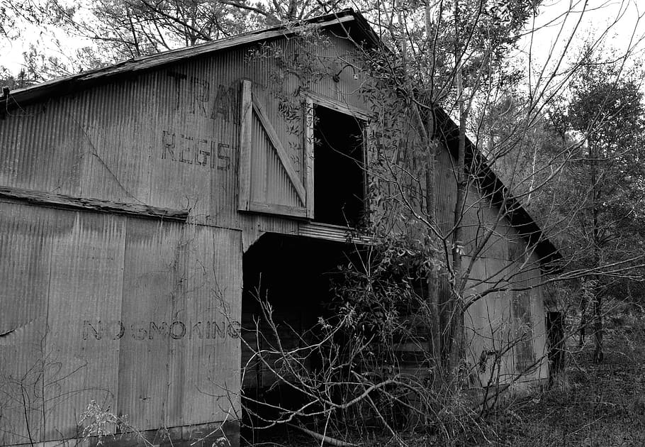 barn, building, farm, abandoned, old, rustic, black and white HD wallpaper