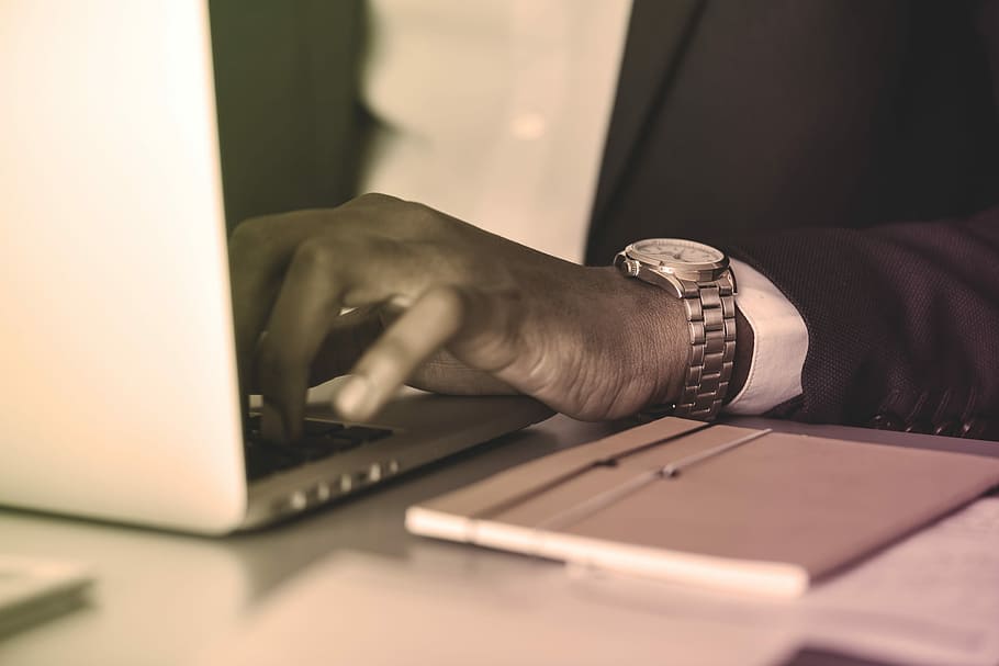 person working on laptop, businessman, computer, digital device HD wallpaper