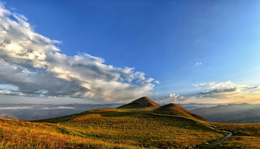 photo of mountain under blue sky, nature, panoramic, turkey HD wallpaper