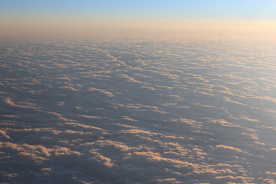 clouds, horizon, cloud cover, cloudy, weather, flying, sky, HD wallpaper