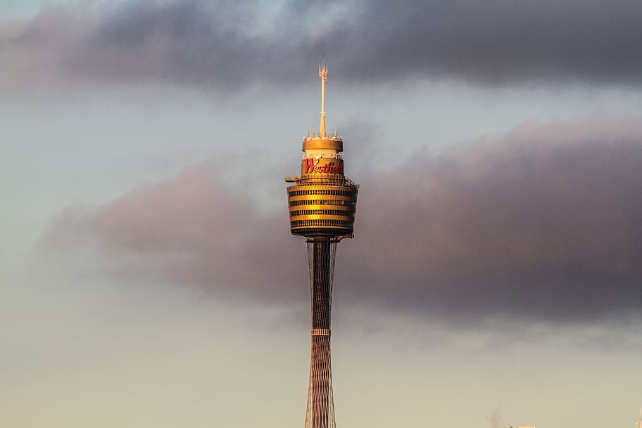 brown and black space needle, orange tower photo, daytime, sky HD wallpaper