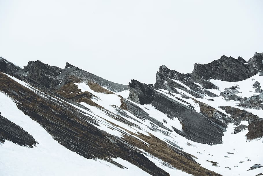 mountains covered with snow, mountain with snows, rock, cliff HD wallpaper